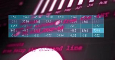 Siyah arka planda dönen dünya üzerinde istatistiksel veri işleme animasyonu. Küresel ağ ve iş veri teknolojisi kavramı