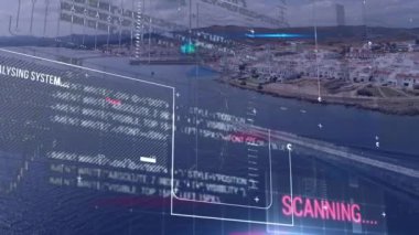 Şehir manzarası üzerindeki istatistik ve finansal veri işleme animasyonları. Küresel bulut hesaplama ve veri işleme kavramı dijital olarak oluşturulmuş video.