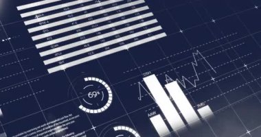 Animation of financial data processing over grid. Global business, finances, computing and data processing concept digitally generated video.