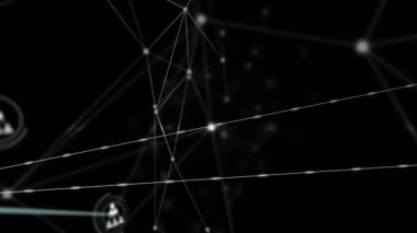 Siyah arkaplana karşı bağlantı ağının ve profil simgelerinin canlandırılması. Küresel ağ ve iş teknolojisi kavramı