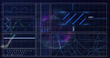 Animation of financial data processing over globe. Global business, finances, computing and data processing concept digitally generated video.