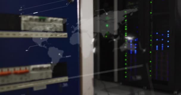 Animación Interfaz Con Procesamiento Datos Través Del Mapa Del Mundo — Vídeos de Stock