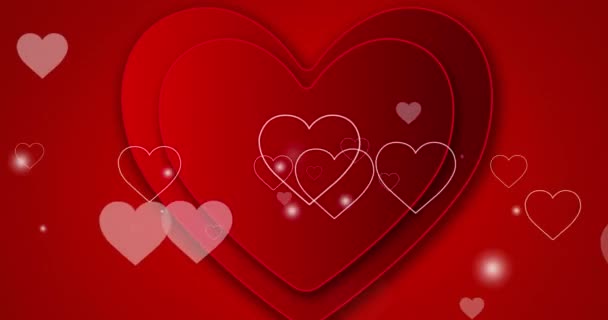 Animație Inimi Roșii Albe Plutind Fundal Roșu Sărbătoare Ziua Îndrăgostiților — Videoclip de stoc