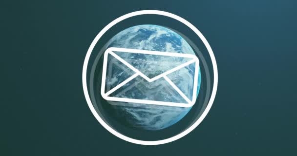 Animering Kuvert Post Ikon Över Planeten Jorden Globalt Databehandlings Och — Stockvideo
