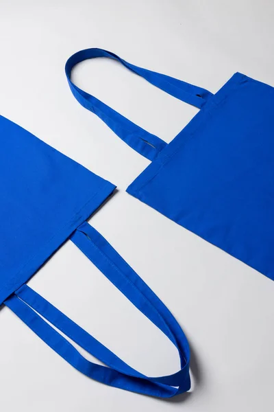 Hoge Hoek Weergave Van Twee Blauwe Canvas Zakken Met Kopieerruimte — Stockfoto