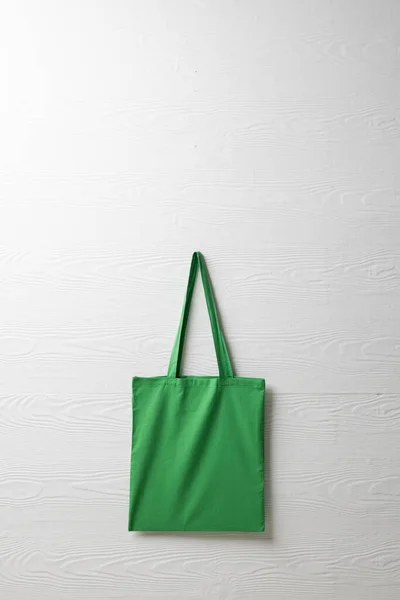 Close Hanging Green Canvas Bag Copy Space White Background Bags — Stock Photo, Image
