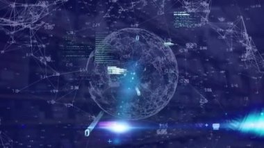 Tüm dünyada ikili kodlama ve veri işleme animasyonları. Küresel iş, bağlantılar, hesaplama ve veri işleme kavramı dijital olarak oluşturulmuş video.