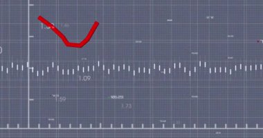 Gri arkaplan üzerinden istatistiksel veri işleme animasyonu. Bilgisayar arayüzü ve iş teknolojisi kavramı