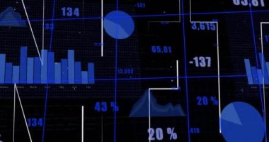Siyah arkaplan üzerinde nft metin afişi ve istatistiksel veri işleme animasyonu. Kripto para birimi ve iş veri teknolojisi kavramı