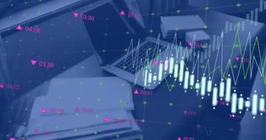 Akıllı telefon, kravat ve kağıt ile ofis masasındaki istatistiksel veri işleme animasyonu. İş veri teknolojisi kavramı