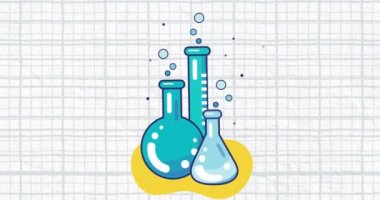 Beyaz arkaplan üzerinde deney tüpleri ve deney tüpleri animasyonu. Dijital olarak üretilmiş, hologram, illüstrasyon, laboratuvar, deney, soyut, okul ve eğitim kavramı.
