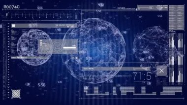 Dünya üzerinde istatistik ve veri işleme animasyonları. Küresel iş, bağlantılar, hesaplama ve veri işleme kavramı dijital olarak oluşturulmuş video.