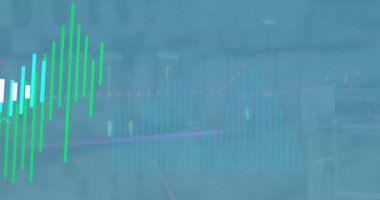Animation of statistics and financial data processing over grid. Global business, finances, computing and data processing concept digitally generated video.