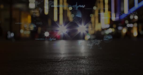 Анимация Круглых Сканеров Обработка Данных Ночному Городскому Движению Компьютерный Интерфейс — стоковое видео