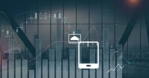 Animace Statistik Zpracování Finančních Údajů Celém Městě Globální Koncepce Podnikání — Stock video
