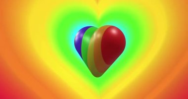 Gökkuşağı arka planında gökkuşağı kalbinin animasyonu. Gurur ayı, lgbtq, insan hakları ve eşitlik kavramı dijital olarak oluşturulmuş video.