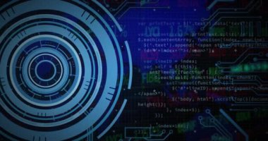 Veri işleme ve taramanın animasyonu kara arkaplanda dünya haritası ile. Küresel iş ve dijital arayüz kavramı dijital olarak oluşturulmuş video.