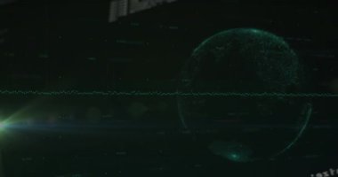 Animation of data processing over globe on black background. Global business and digital interface concept digitally generated video.