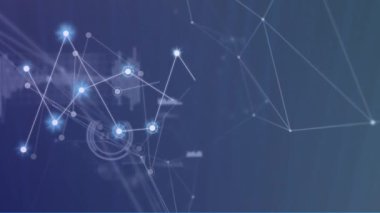 Mavi arka planda parlayan bağlantılar ve veri işleme ağının animasyonu. Küresel ağ ve iş teknolojisi kavramı