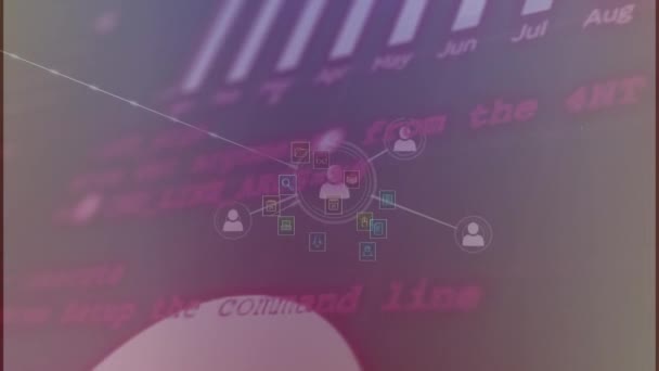 Animation Network Profile Icons Statistical Data Processing Pink Background Global — Stock Video