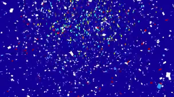 Animação Confetes Coloridos Caindo Sobre Fundo Azul Festa Celebração Conceito — Vídeo de Stock