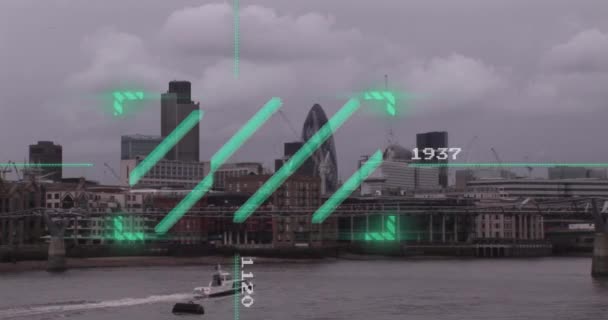 Animacja Przetwarzania Danych Finansowych Londyńskim Środowisku Miejskim Koncepcja Globalnego Biznesu — Wideo stockowe