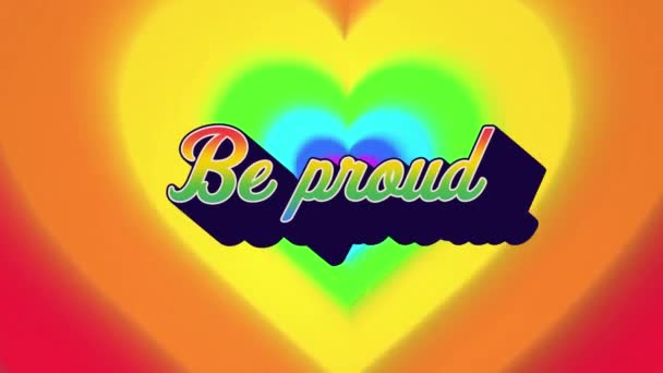 虹の心の背景に誇り高いテキストのアニメーション プライド月 Lgbtq 人権と平等の概念デジタル生成されたビデオ — ストック動画