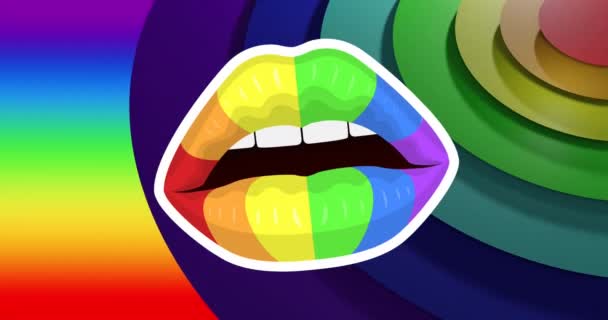Animação Lábios Arco Íris Sobre Fundo Arco Íris Mês Orgulho — Vídeo de Stock