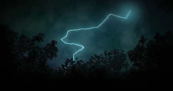 Imagem Relâmpago Sobre Árvores Céu Nublado Tempestuoso Conceito Tempo Tempestade — Fotografia de Stock