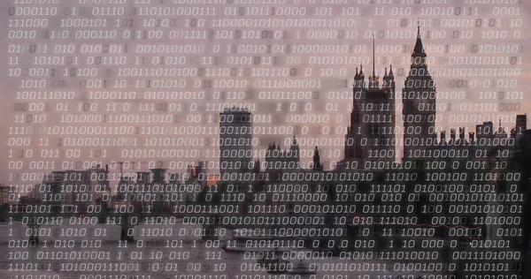 Afbeelding Van Binaire Codering London City Scape Global Business Digital — Stockfoto