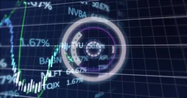 Finansal veri işleme üzerinde yapılan taramaların animasyonu. Küresel iş, finans, hesaplama ve veri işleme kavramı dijital olarak oluşturulmuş video.