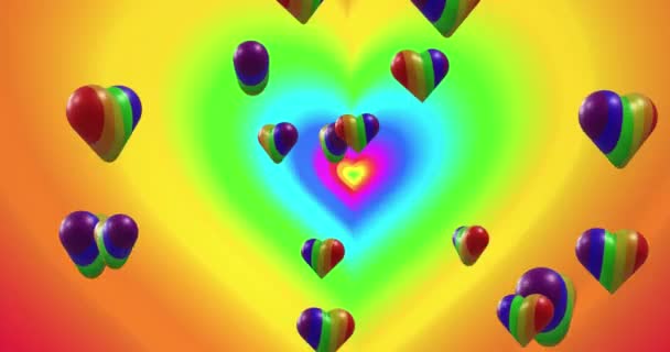 Animacja Tęczowych Serc Tęczowym Tle Pride Month Lgbtq Prawa Człowieka — Wideo stockowe