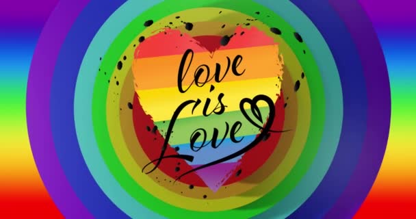 爱情的动画是爱的文字在彩虹的心脏背景之上 Pride Month Lgbtq Human Rights Equality Concept Digital Generated — 图库视频影像