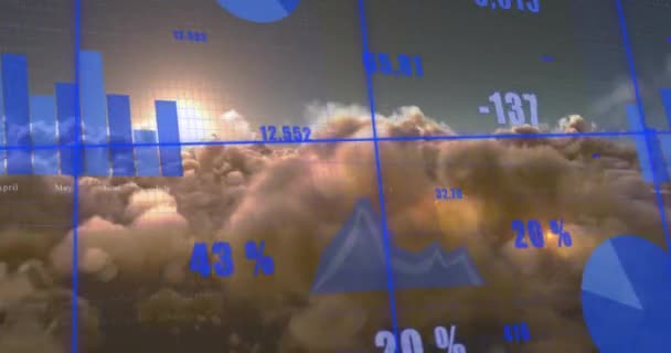Animación Del Procesamiento Estadístico Datos Través Red Contra Nubes Sol — Vídeo de stock