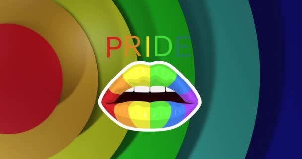 虹を背景にしたプライドテキストと虹の唇のアニメーション プライド月 Lgbtq 人権と平等の概念デジタル生成されたビデオ — ストック動画