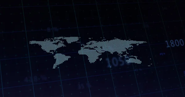 Sammansättning Världskarta Och Databehandling Svart Bakgrund Global Verksamhet Ekonomi Och — Stockfoto