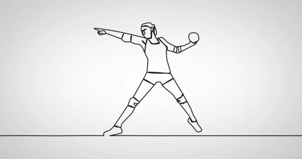 Imagen Dibujo Una Jugadora Balonmano Con Pelota Sobre Fondo Blanco — Foto de Stock