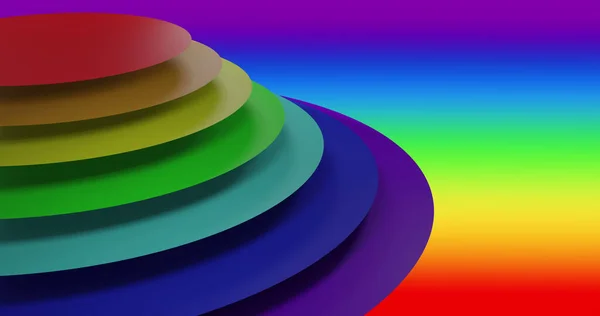Image of colourful circles moving on rainbow background. Colours, pattern, rainbow and abstract background concept digitally generated image.
