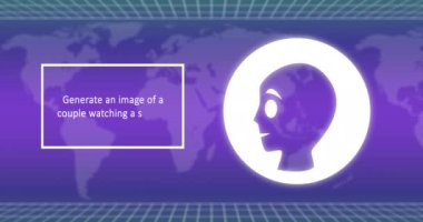 Dijital ai sohbet ve dünya haritası üzerinde ikili kodlama animasyonu. Küresel ai resim oluşturma, teknoloji ve dijital arayüz konsepti dijital olarak oluşturulmuş video.