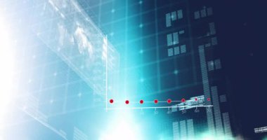 Animation of financial data processing over blue background. Global business, finances, computing and data processing concept digitally generated video.