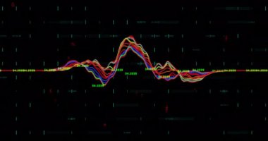 Siyah arkaplan üzerinde veri işleme animasyonu. Teknoloji, bilgisayar ve dijital arayüz kavramı dijital olarak oluşturuldu.
