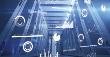 Animation of data processing over computer servers. Global computing and data processing concept digitally generated video.