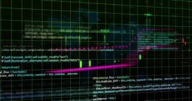 Animation of financial data processing over grid. Global business, finances, computing and data processing concept digitally generated video.