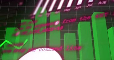 Koyu arkaplan üzerinde yeşil çizgi ve finansal veri işleme animasyonu. Küresel iş, finans, hesaplama ve veri işleme kavramı dijital olarak oluşturulmuş video.