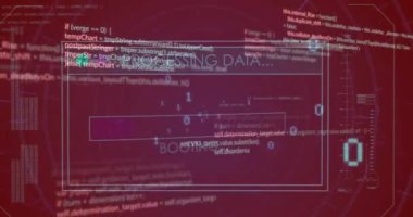 Bilgisayar dili üzerinde çubuk ve soyut arkaplan üzerinde ikili kodlar yüklü metinlerin animasyonu. Dijital olarak üretilmiş, hologram, illüstrasyon, ilerleme, kodlama ve teknoloji kavramı.