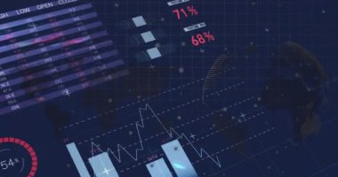 Animation of financial data processing and statistics. Global business, finances, computing and data processing concept digitally generated video.