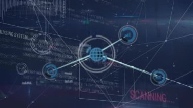 Animation of data processing over network of connections. Global networks, computing and data processing concept digitally generated video.