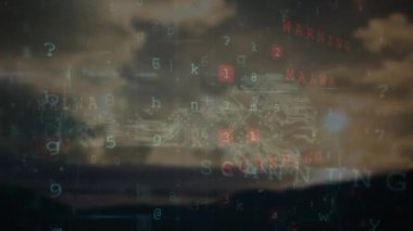 Kara bulutlara karşı siber güvenlik veri işleme ve simgelerinin animasyonu. Siber güvenlik ve iş teknolojisi kavramı