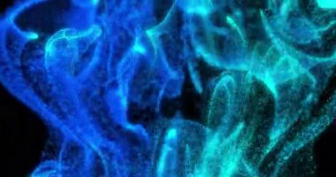 Siyah arka planda hareket eden mavi şekillerin animasyonu. Soyut arkaplan, desen ve renk konsepti dijital olarak oluşturulmuş video.