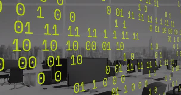 Animation Der Datenverarbeitung Über Bürotische Mit Computern Globales Geschäfts Kommunikations — Stockvideo